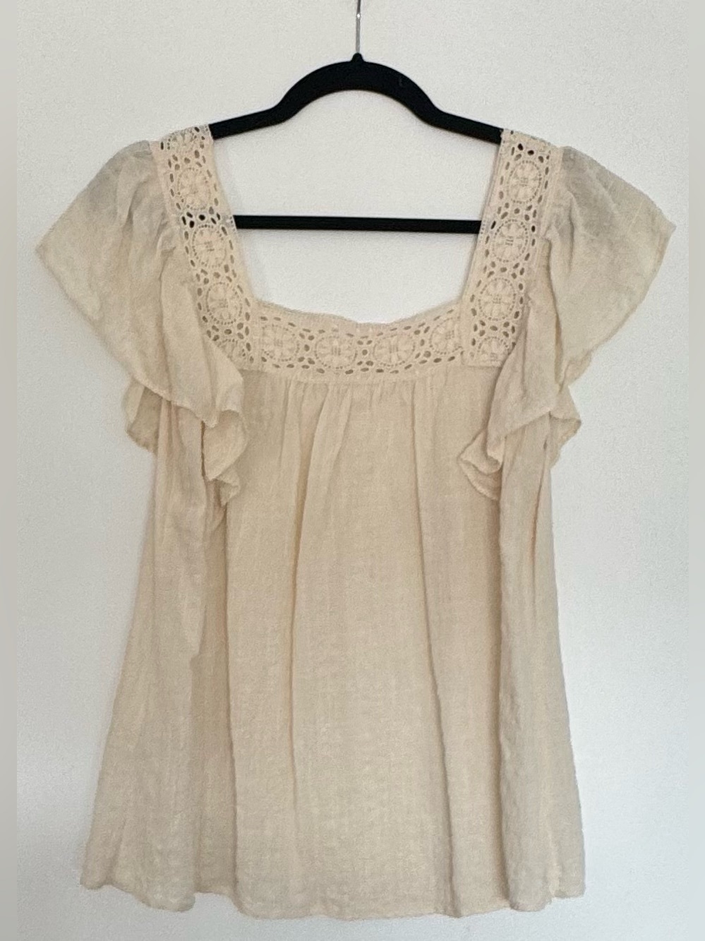 Like New - Max Studio Cream Boho Tank top with Crochet Lace Trim - Size Medium